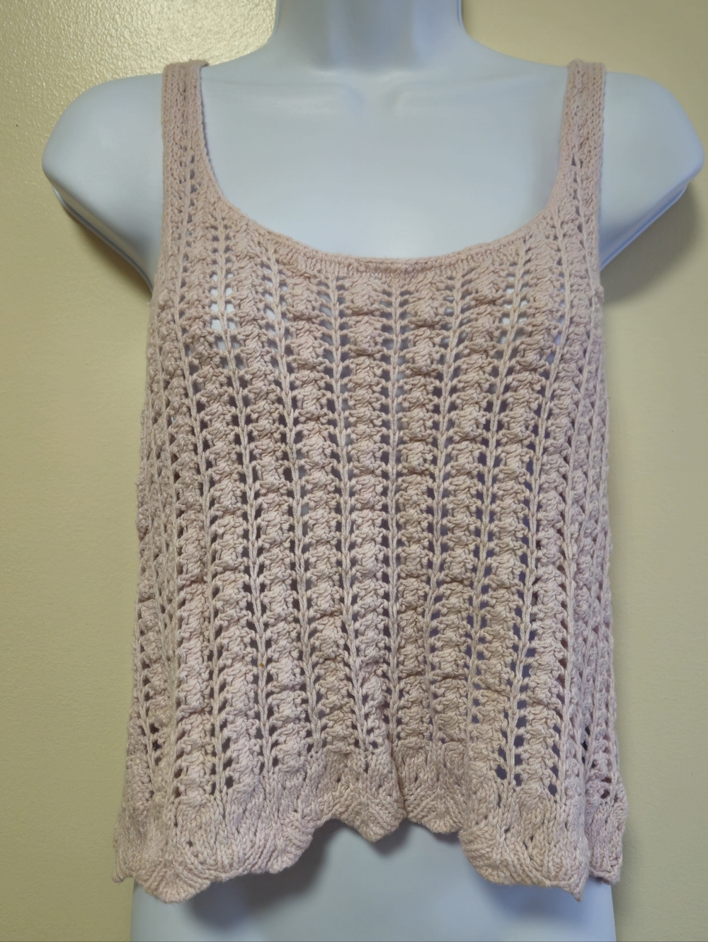 American Eagle Pink Crochet Knit Boho Crop Top Festival Lettuce Hem Women Large